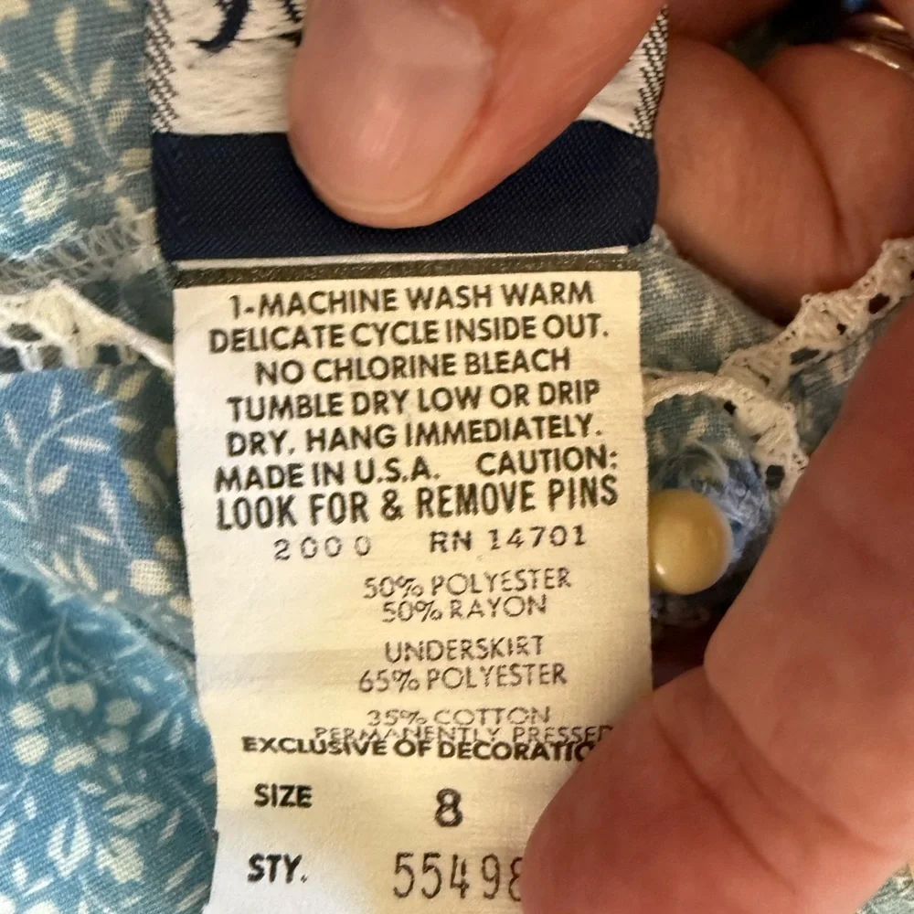 Miss Nannette Sz 8 Blue Floral kids Dress, Lace Trim Cottagecore - Picture 4 of 10